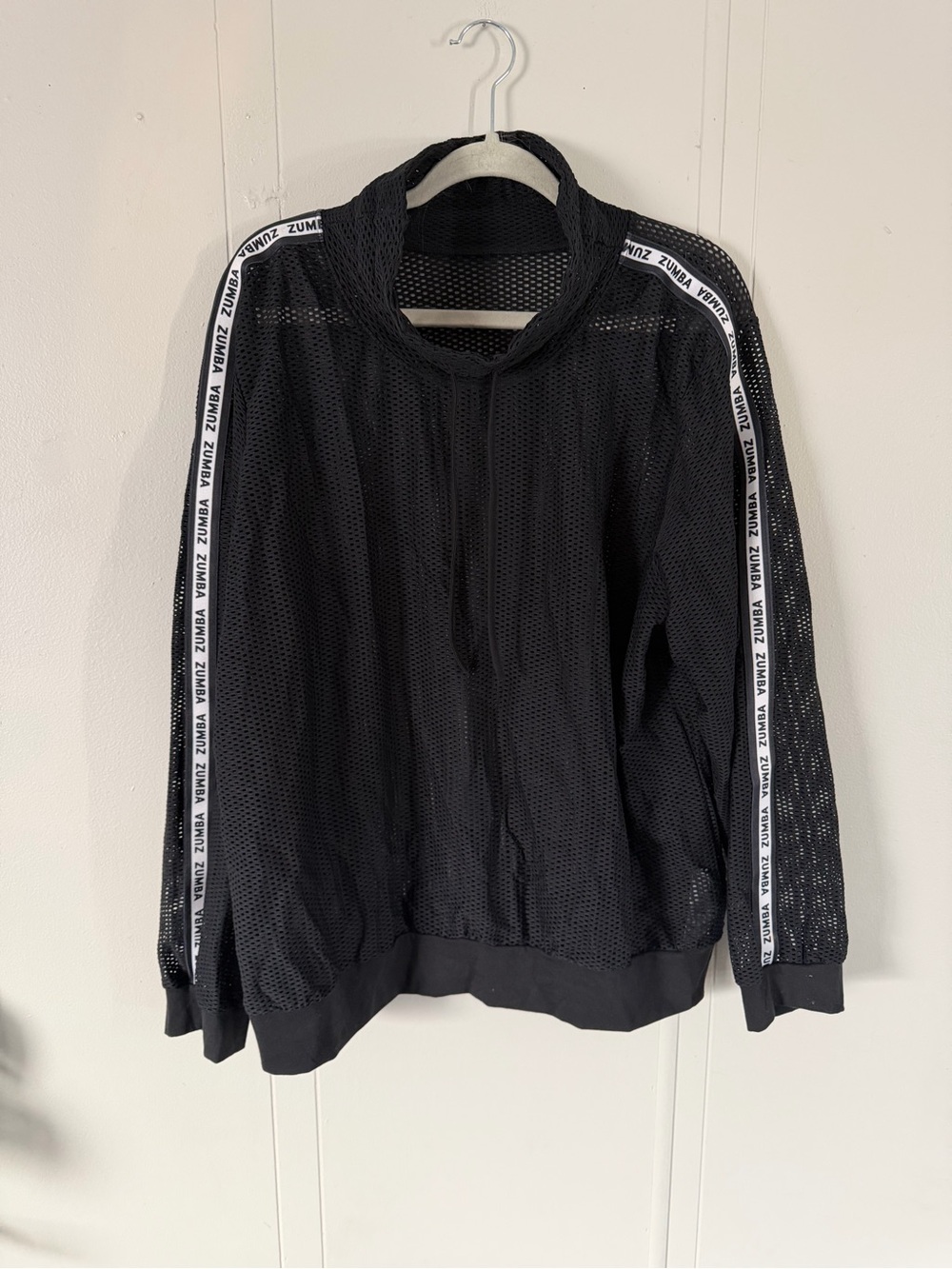 Zumba Fitness Black Mesh Funnel-Neck Pullover with Branded Tape